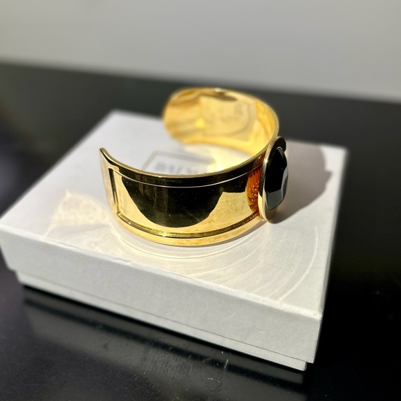 Balmain Womens Gold Choker with Onyx Stone Open Cuff Bangle Bracelet OS - Picture 3 of 6